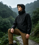 50D Polyester Spandex 4-Way Stretch 3-Layer TPU Bonded Fabric With 30D Double-Side Knit Lining, Windproof Down-Proof Composite Fabric For Hard Shell Outdoor Jackets - 图片 4