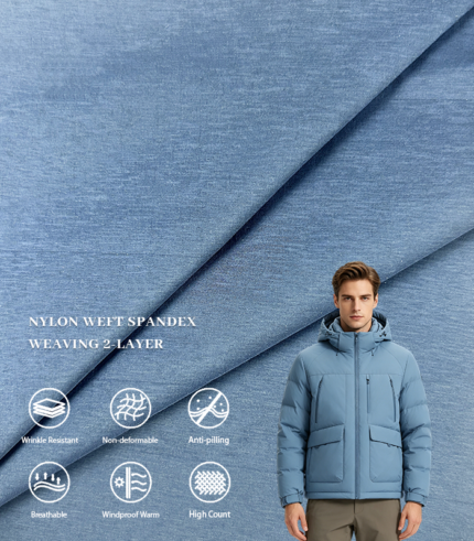 20D Nylon Weft Spandex 2-Layer Fabric 5cm Single Line Finished Anti-Down Lining For Down Jacket & Cotton Padded Coat
