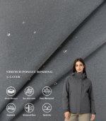 50D High Elastic Stretch Pongee 3-Layer Composite Fabric With High Breath PU Grid Film & Float Yarn Lining, Windproof Breathable Fabric For Outdoor Hiking Shell Jackets