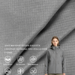 400T 0.3 Double Line Ripstop Nylon Taffeta 5-Layer Channel Bonded Fabric With TPU Film & Polyester Liner, Windproof Down-Proof Composite Fabric For Outdoor Down Hard Shell Jackets