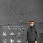 70D Nylon Spandex 4-Way Stretch 5-Layer Horizontal Channel Bonded Fabric With TPU & Polyester Liner, Windproof Down-Proof Composite Fabric For Winter Outdoor Hard Shell Jackets