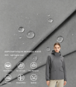 390T Matte Mini Rhombus Ripstop Nylon Laminated with Clear TPU Membrane, Windproof Waterproof Fabric for Functional Outerwear