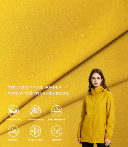 50D High Elastic Fabric Laminated with Color PU Membrane, Stretch Iridescent Waterproof Fabric for Trendy Functional Outerwear
